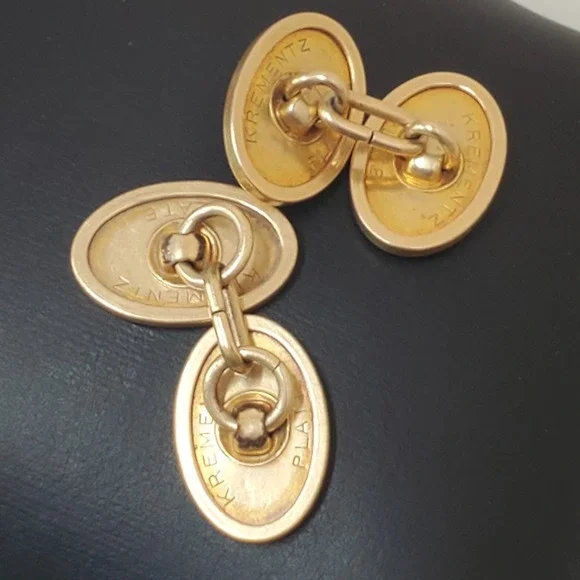 Vintage Krementz Gold Plate Chain Cufflinks Art Deco Oval - Picture 8 of 8